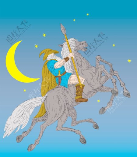 北欧神奥丁骑着八条腿的马
