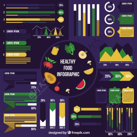 食品信息图表在深蓝色的背景