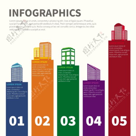 五颜六色的建筑物信息图