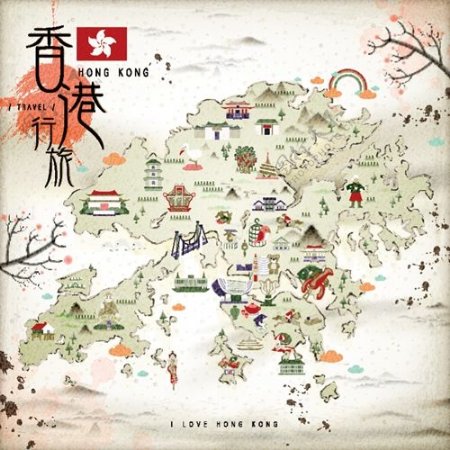 香港地图扁平风格图样设计