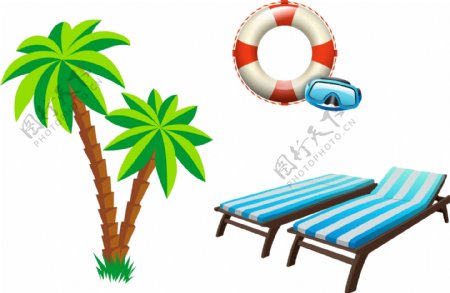救生圈椰子树沙滩躺椅