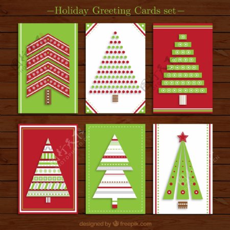 6款创意圣诞树卡片矢量素材