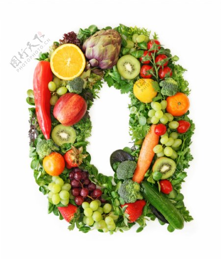 蔬菜水果组成的字母Q