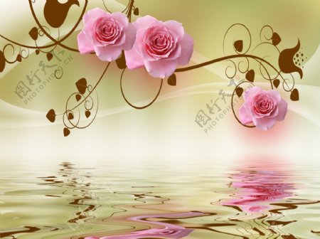 湖水花卉装饰画