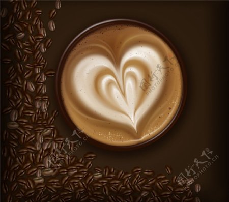 美味花式咖啡和咖啡豆矢量图
