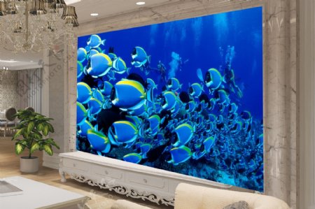 海洋海鱼背景墙效果图