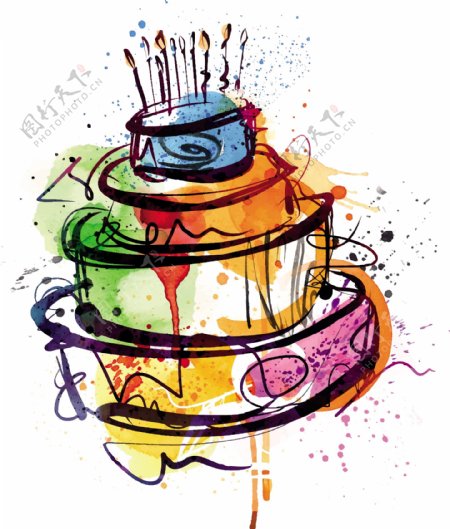 生日蛋糕个性涂鸦设计矢量