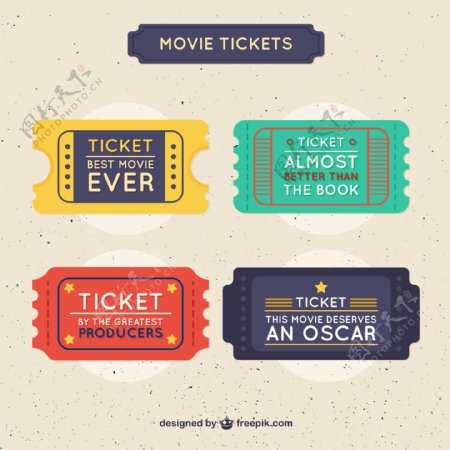 4款彩色电影票设计矢量素材