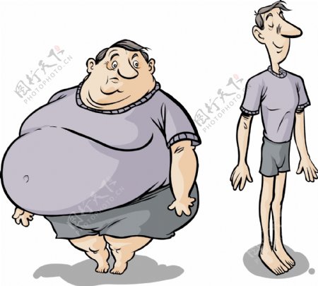 穿同款服装的胖瘦男人插画