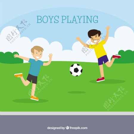 快乐男孩踢足球的背景