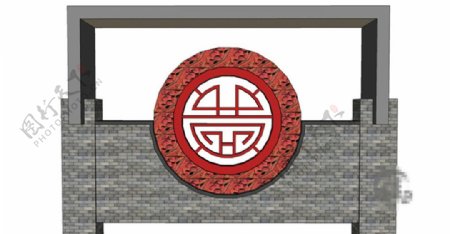 中式古典景观墙SU草图skp模型