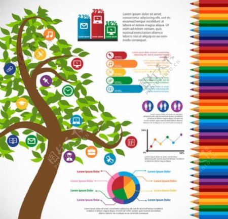 卡通绿树教育信息图矢量素材下载