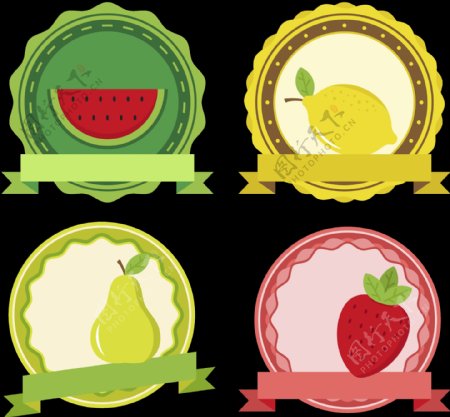 四个水果标签图标免抠png透明图层素材