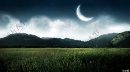 月光下的草原风景图片