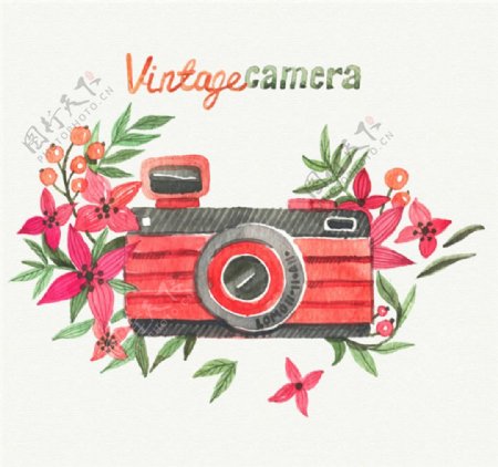 粉调水彩vintage相机