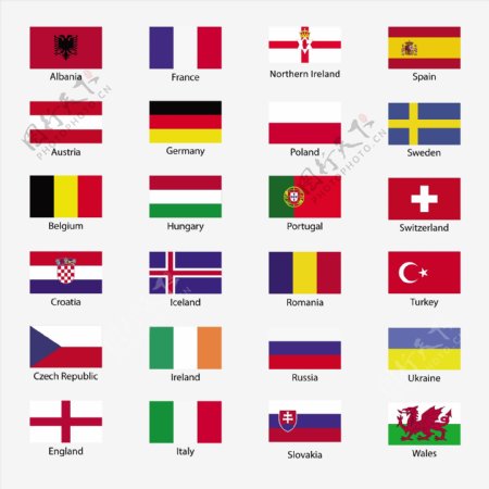 欧洲杯各国国旗矢量素材