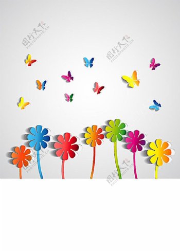 剪纸花朵与蝴蝶