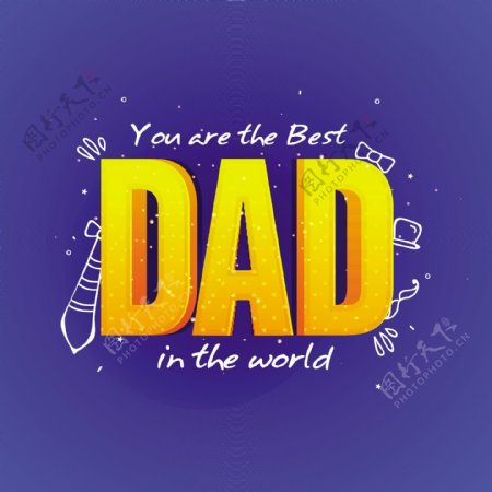 父亲节庆祝贺卡设计与3D文本爸爸在蓝色的背景