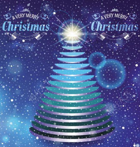 圣诞背景设计与抽象闪烁的冷杉树自由向量