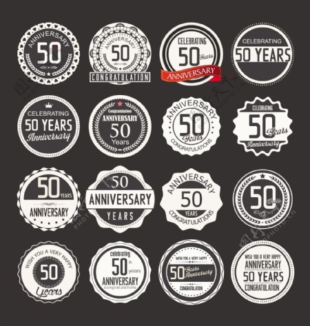 16款50周年纪念标签矢量图