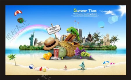 夏日旅游风景广告矢量素材