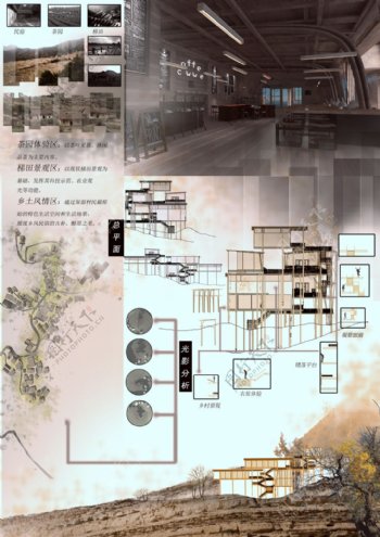 建筑排版梯田茶园咖啡店设计效果图