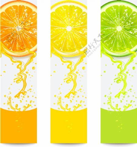 橙子柠檬飞溅效果广告背景矢量素材下载