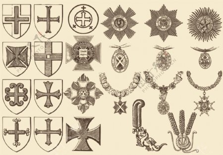 古董十字架和奖牌