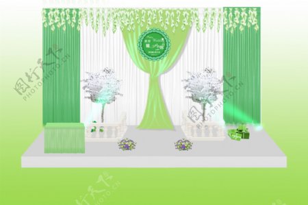 绿色小清新婚礼主舞台