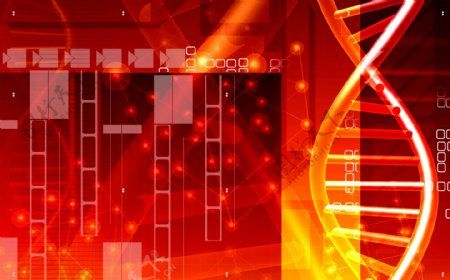 红色科技背景与DNA双螺旋图片