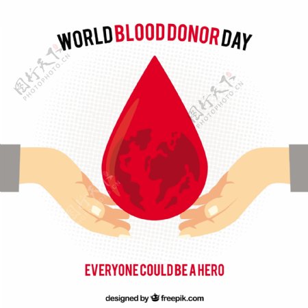 世界献血者日双手护着大滴血背景