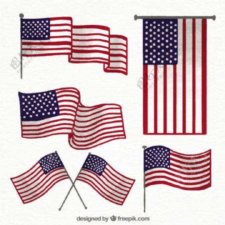 水彩画风格的美国国旗