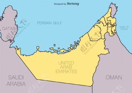 阿拉伯联合酋长国矢量地图