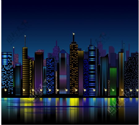 城市的夜晚向量背景海报图