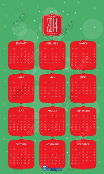 2014日历在圣诞节的颜色