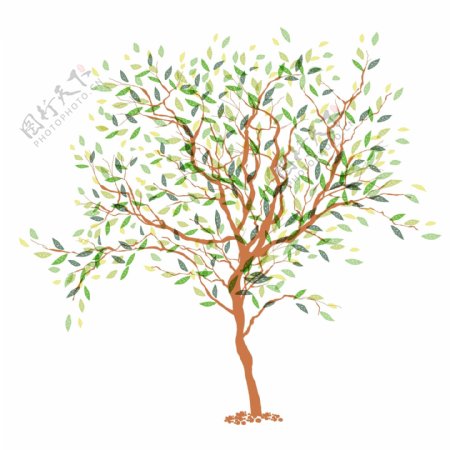 清新彩绘树木设计矢量素材图片