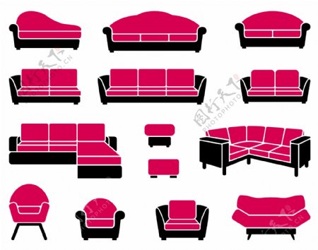 简单的红色沙发的外观设计矢量