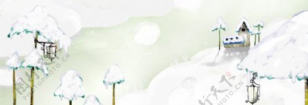 电商卡通冬季雪景背景banner