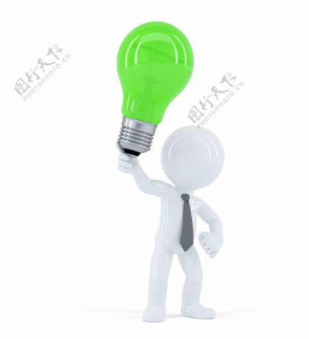 随着创新经营理念绿色灯泡概念的生意人