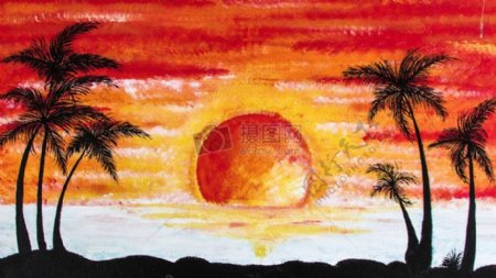 日落时的海滩油画