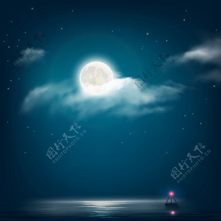 夜色下的海面风景插画