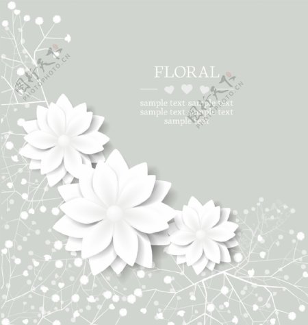 白色立体花朵背景矢量素材
