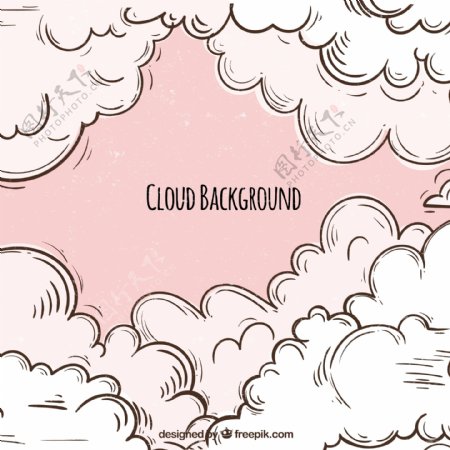 粉红色手绘云朵背景
