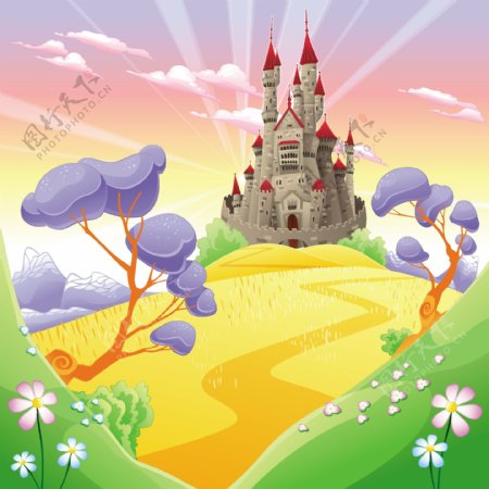 童话风城堡卡通矢量图