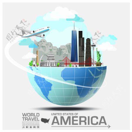 美洲创意旅行建筑插画