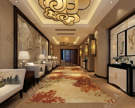 酒店花纹地毯大厅效果图