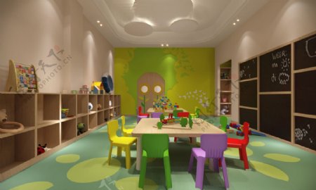 现代中式幼儿园教室装修效果图