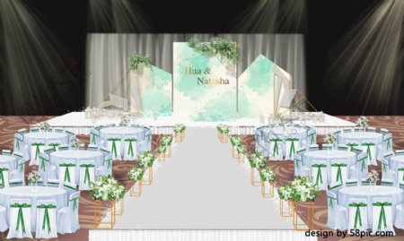 室内设计白绿色小清新婚礼舞台psd效果图