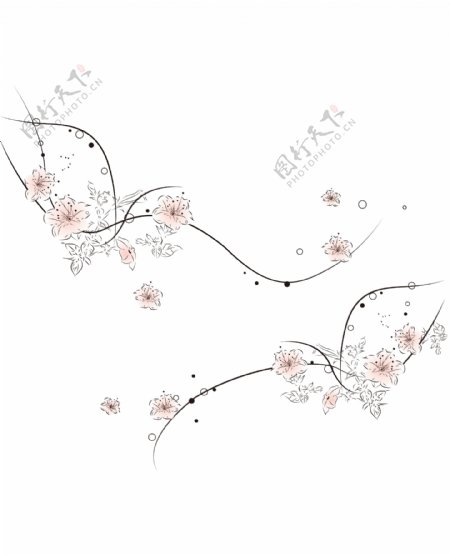 中式简笔花朵移门创意画