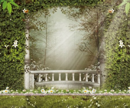 森系婚礼森林罗马柱花墙喷绘布景